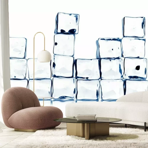 Fotobehang Ijsblokjes op een witte achtergrond