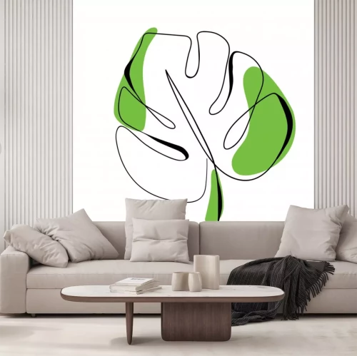 Sticker One line drawing vector monstera leaf. Modern single line art, aesthetic contour. Perfect for home decor such as posters, wall art, tote bag, t-shirt print, sticker, mobile case, logo