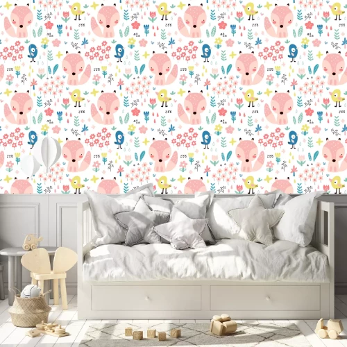 Behang Scandinavische planten en dieren op een witte achtergrond