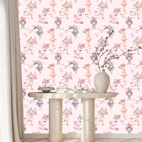 Behang Konijnenkatten en flamingo's