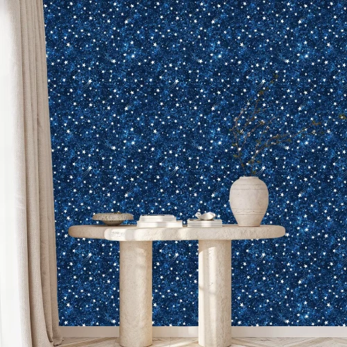 Behang Seamless dark blue textured pattern with constellations and stars