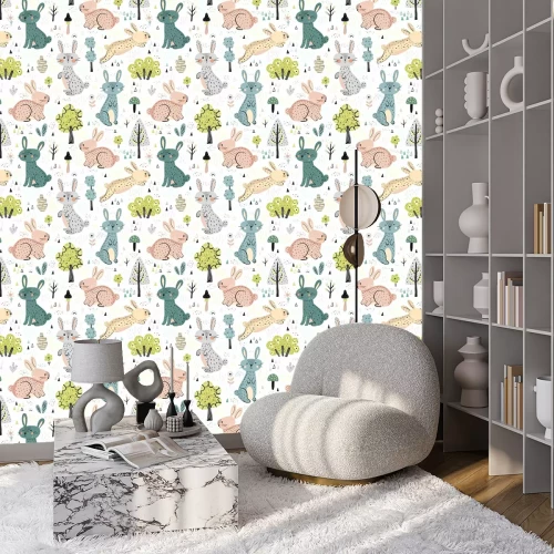 Behang Kleurrijke konijnen in een Scandinavische stijl