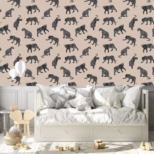 Behang Black white animal seamless beige background