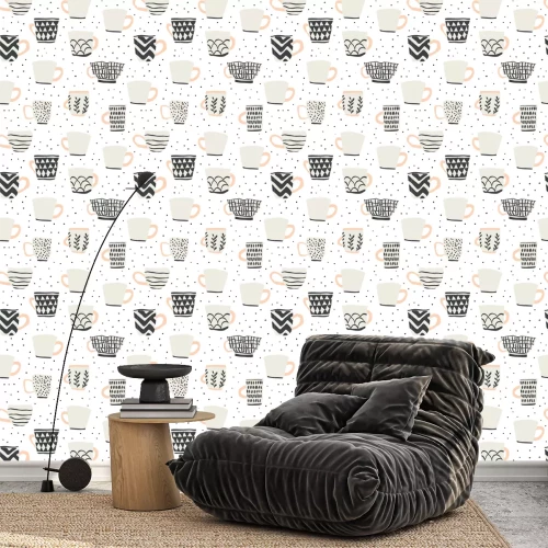 Behang seamless pattern with scandinavian style cups