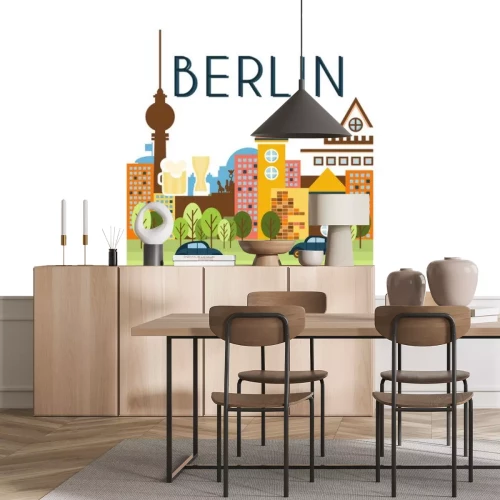 Sticker City street, Berlin travel poster vector Illustration on a white background
