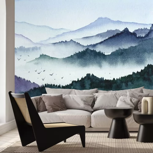 Fotobehang Grafisch landschap met bos