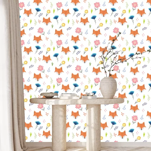 Behang Vossen en kleurrijke voorjaarsbloemen