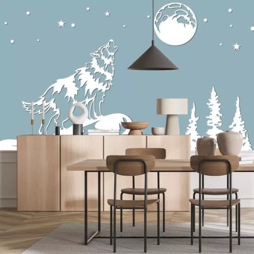 Sticker The wolf howls at the moon. Vector illustration. Paper wolf sticker. Laser cut. Template for laser cutting and Plotter. Vector illustration. Sticker. Pattern for the laser cut, serigraphy, plotter and