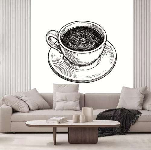 Sticker Koffiekopje zwart-wit tekening
