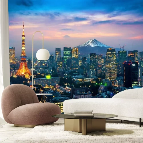 Fotobehang Panorama van Tokio met de berg Fuji