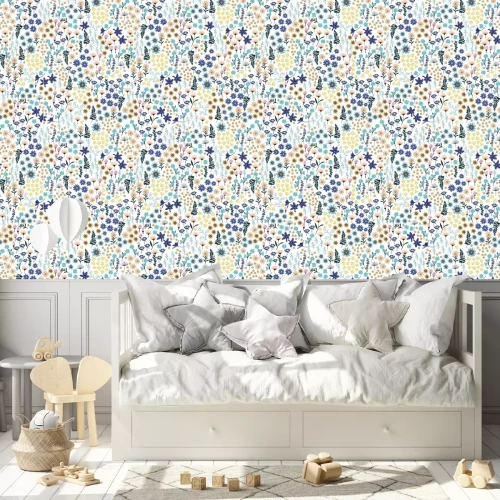 Behang Veldbloemen in pastelkleuren