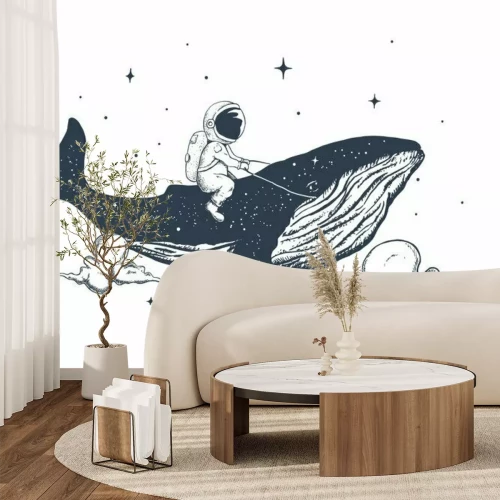 Sticker Ruimteastronaut die op een walvis rijdt