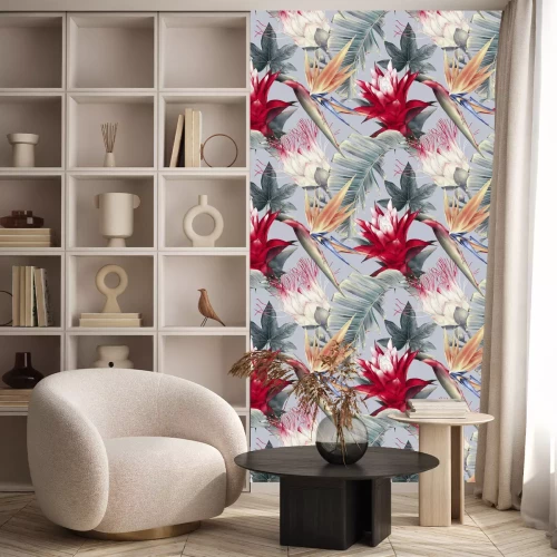 Behang Bloemenpatroon met tropische bloemen in waterverf