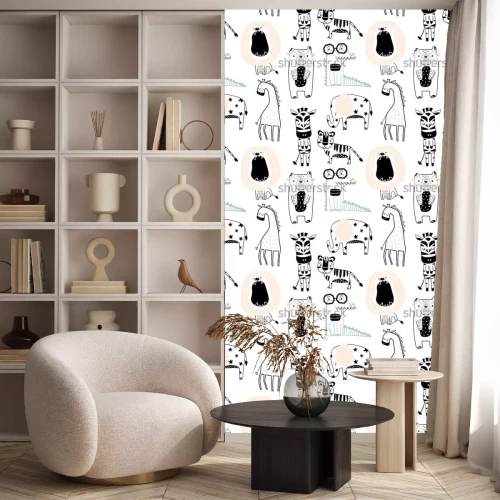 Behang Getekende dieren op een witte achtergrond