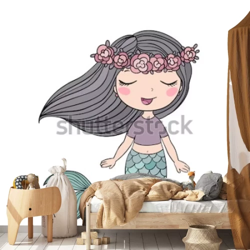 Sticker Een donkerharige zeemeermin in een krans op haar hoofd