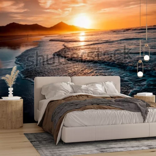 Fotobehang Zonsondergang strand