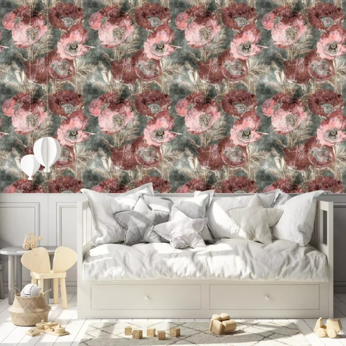 Behang Klaprozen op een oud schilderij