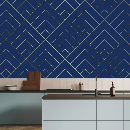 Fotobehang Elegant geometrisch patroon op een marineblauwe achtergrond