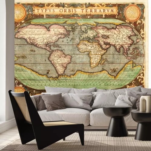 Fotobehang Oude wereldkaart in vintage kleur