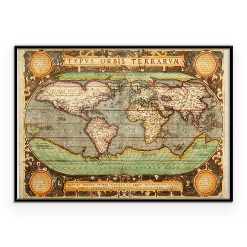 Poster Oude wereldkaart in vintage kleur