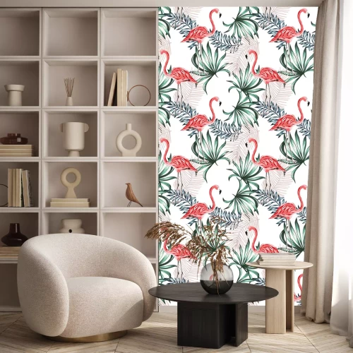 Behang Tropische flamingo's en exotische bloemen