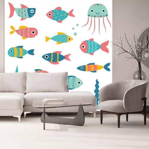 Sticker Isolated fishes, cartoon elements set