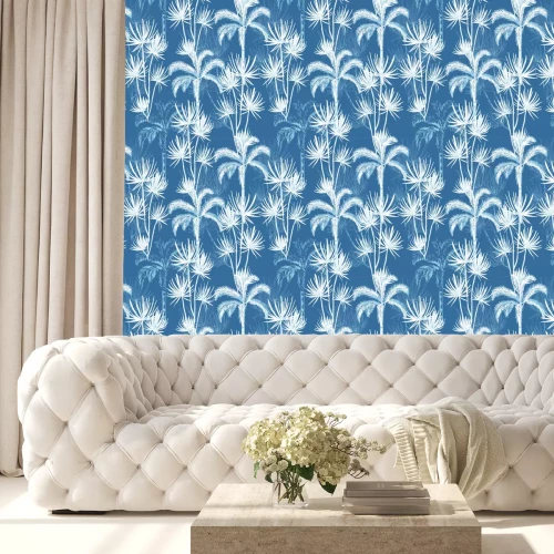 Behang Summer hand drawn doodle line sketch plam and coconut trees ,island design fot fashion,fabric, and all prints