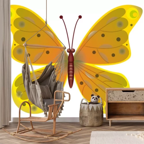 Sticker Een gele vlinder met gespikkelde vleugels