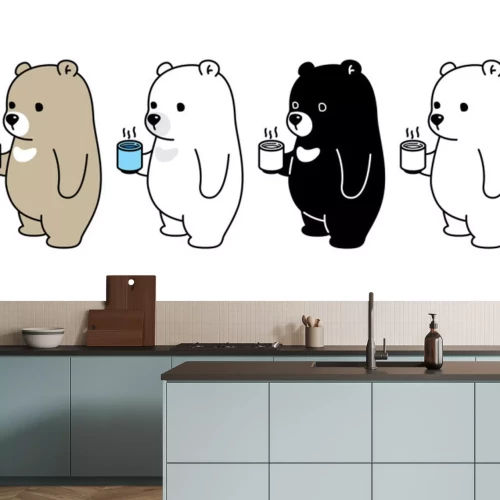 Sticker Vier beren met kopjes koffie