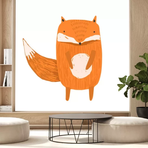 Sticker Cute childish hand drawn orange fox illustration isolated on white background. Kids sketchy foxy character for print design, stickers, background decoration
