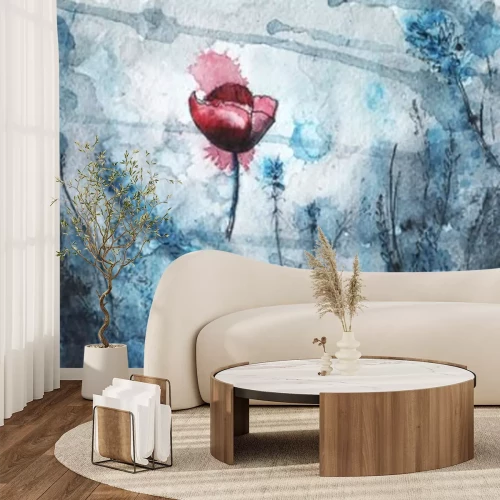 Fotobehang Aquarel met een rode klaproos