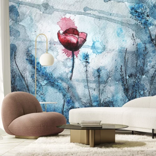 Fotobehang Aquarel met een rode klaproos