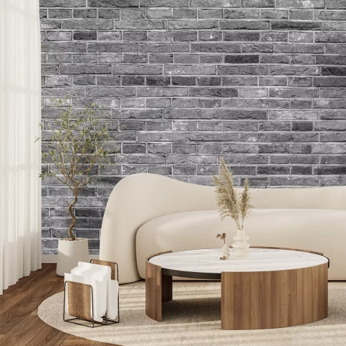 Fotobehang Muur met grijze bakstenen