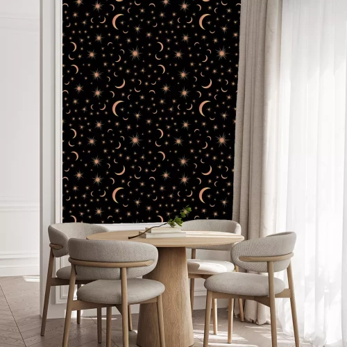 Behang Seamless pattern with suns, moons and stars. Vector gold and black illustration. Print could be used for textile, zodiac star yoga mat, underwear