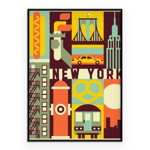Poster De New Yorkse inscriptie en stadssymbolen in een retro posterstijl.