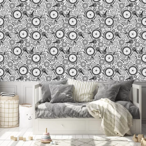Behang Bicycles. Seamless pattern of bicycle parts. Isolated vector image.