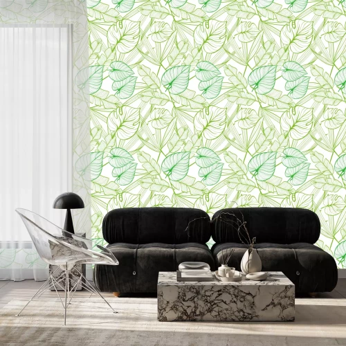 Behang Seamless floral pattern with tropical leaves. Line drawing. Hand-drawn illustration.