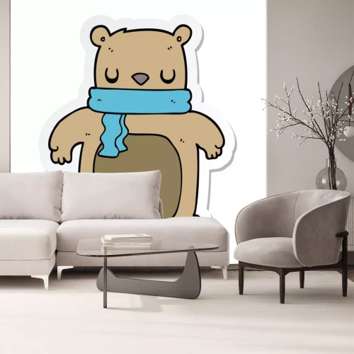 Sticker sticker of a cartoon bear with scarf