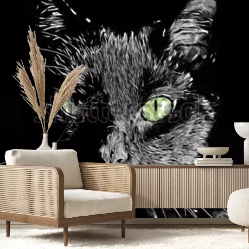 Sticker Portret van een kat met glanzende vacht