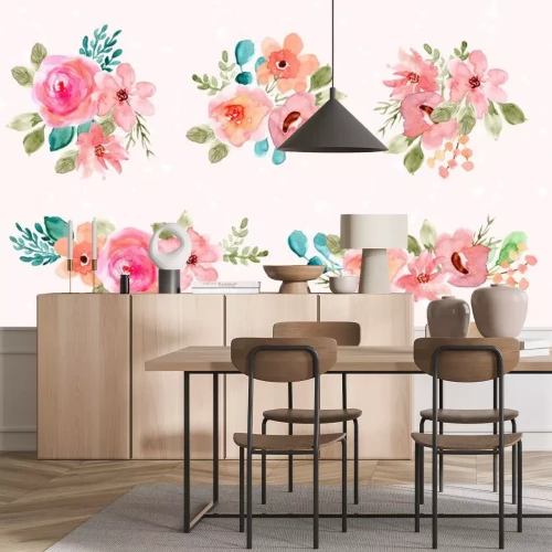 Sticker Pastelkleurige bloemenafbeeldingen in een aquarelesthetiek