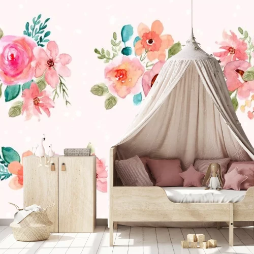 Sticker Pastelkleurige bloemenafbeeldingen in een aquarelesthetiek