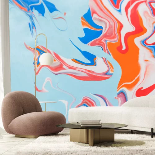 Sticker Vloeibare marmering verfachtergrond. Vloeistof die abstracte textuur schildert. Kleurrijke mix van acryl levendige kleuren.