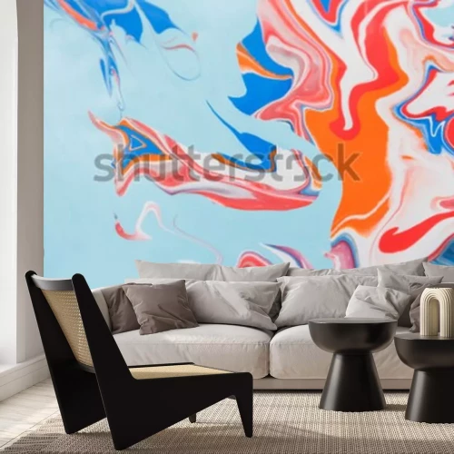 Sticker Vloeibare marmering verfachtergrond. Vloeistof die abstracte textuur schildert. Kleurrijke mix van acryl levendige kleuren.