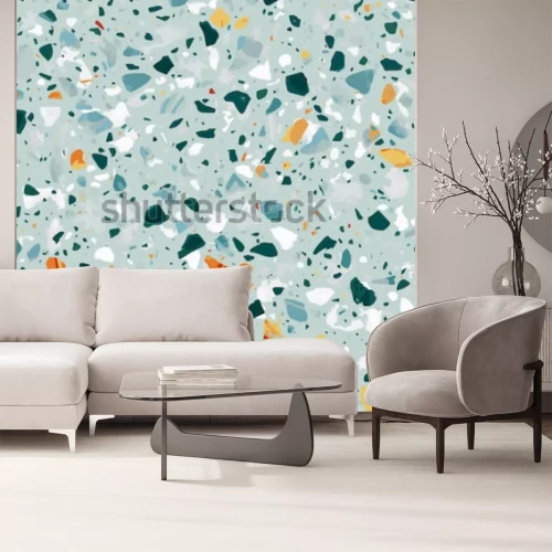 Sticker Nahtloses Muster des Terrazzo-Bodenbelags-Vektors in den kühlen Farben. Beschaffenheit der klassischen italienischen Art des Fußbodens im venezianischen Stil bestehend aus Naturstein, Granit, Quarz, M