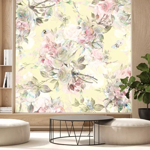 Sticker Engelse rozen op een gele achtergrond