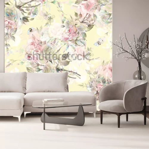 Sticker Engelse rozen op een gele achtergrond