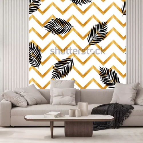 Fotobehang Geometrisch patroon met bladeren