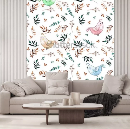 Sticker Vogels tussen takjes op een witte achtergrond