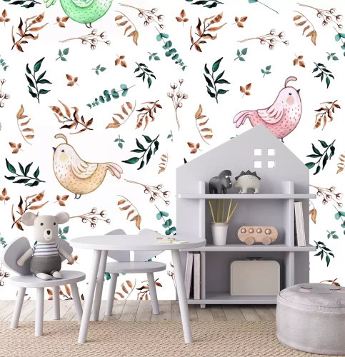 Sticker Vogels tussen takjes op een witte achtergrond