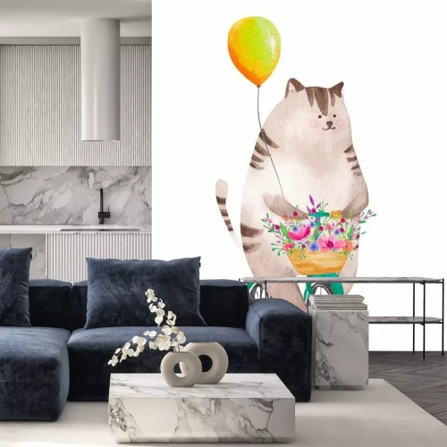 Sticker Cute watercolor cat riding bicycle